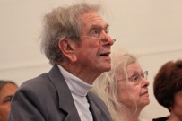 Key figures in the torture rehabilitation movement, Professor Bent Sørensen and Dr Inge Genefke, look on at the performers